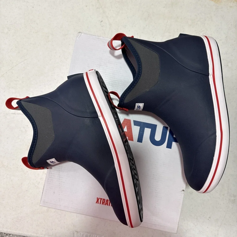XTRATUF Ankle Deck Boot Mens Size M8 Navy/Red Fishing Boots Waterproof FREE SHIP